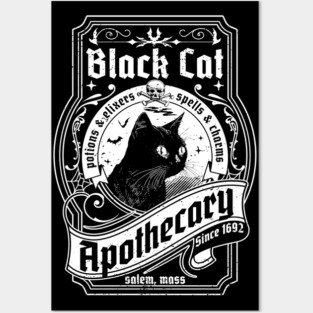 Black Cat Apothecary - Salem 1692 Retro Vintage Halloween Posters and Art