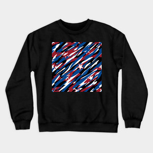 Patriotic Camouflage Red White and Blue with Stars American Pride Abstract Pattern Crewneck Sweatshirt