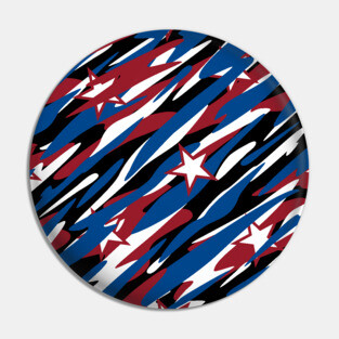 Patriotic Camouflage Red White and Blue with Stars American Pride Abstract Pattern Pin