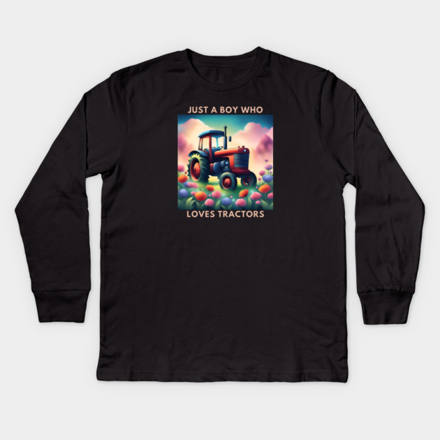 Just a boy who loves tractors Kids Long Sleeve T-Shirt by BlackMeme94