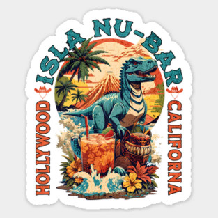 The dinosaur Tiki Isla Nu Bar Tropical Ddrinks Hollywood California Sticker