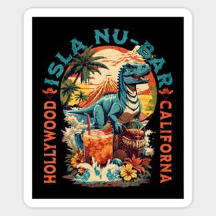 The dinosaur Tiki Isla Nu Bar Tropical Ddrinks Hollywood California Magnet