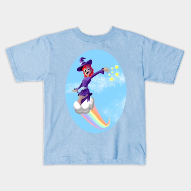 WITCH GIRL ON A CLOUD Kids T-Shirt by droidmonkey