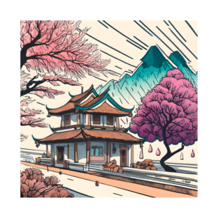 Old Traditional Chinese house Siheyuan Drawing T-Shirt