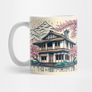 Old abandoned Traditional Japanese house Minka Drawing Mug
