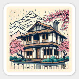 Old abandoned Traditional Japanese house Minka Drawing Sticker