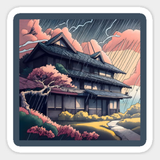 Old abandoned Traditional Japanese house Minka Drawing Sticker