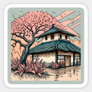 Old abandoned Traditional Japanese house Minka Drawing Sticker