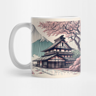 Old abandoned Traditional Japanese house Minka Drawing Mug