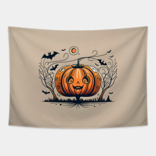 Halloween Pumpkin Drawing Tapestry