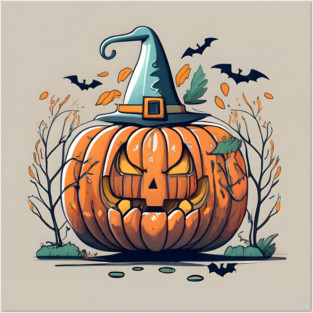 Halloween Pumpkin Drawing Posters and Art