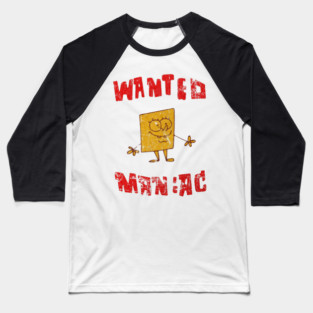 SpongeBob SquarePants Vintaage Disstresed- Wanted Maniac Baseball T-Shirt