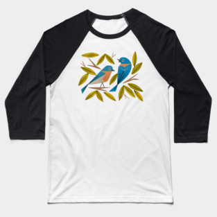 Midcentury Bluebird Pair Baseball T-Shirt