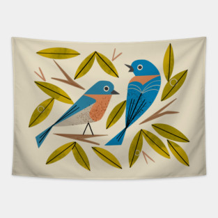 Midcentury Bluebird Pair Tapestry