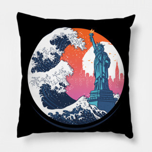 Wave Statue of liberty Pillow