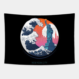 Wave Statue of liberty Tapestry