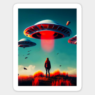 Woman and Aliens Ufo, digital Art Magnet