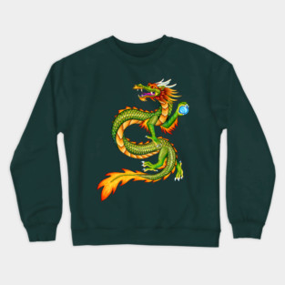 Colorful Cartoon Green Chinese Dragon Crewneck Sweatshirt