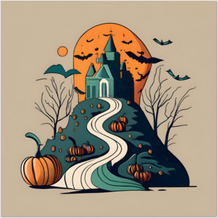 halloween mountain castle Posters and Art