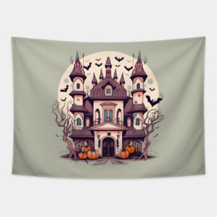 Halloween Spooky Castle Drawing Tapestry