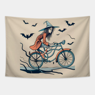 Halloween Witch on a bicycle Tapestry