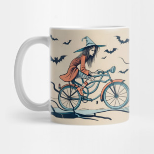 Halloween Witch on a bicycle Mug