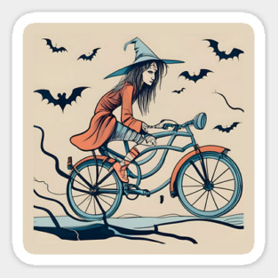 Halloween Witch on a bicycle Sticker