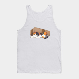 Cute Calico Cat Under Cardboard Box Tank Top
