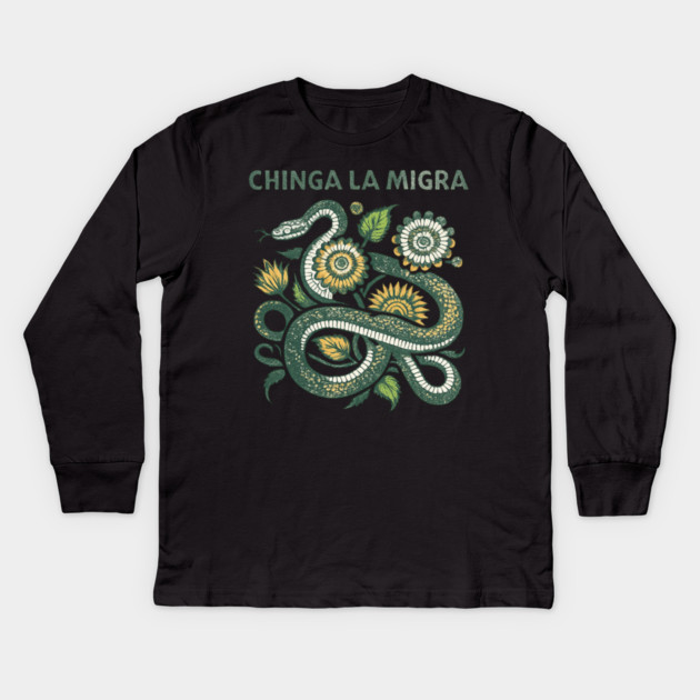 chinga-la-migra Kids Long Sleeve T-Shirt by BlackMeme94
