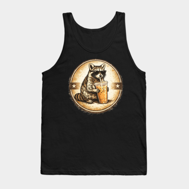 Raccoon-Drinking-Iced-Coffee Tank Top by BlackMeme94