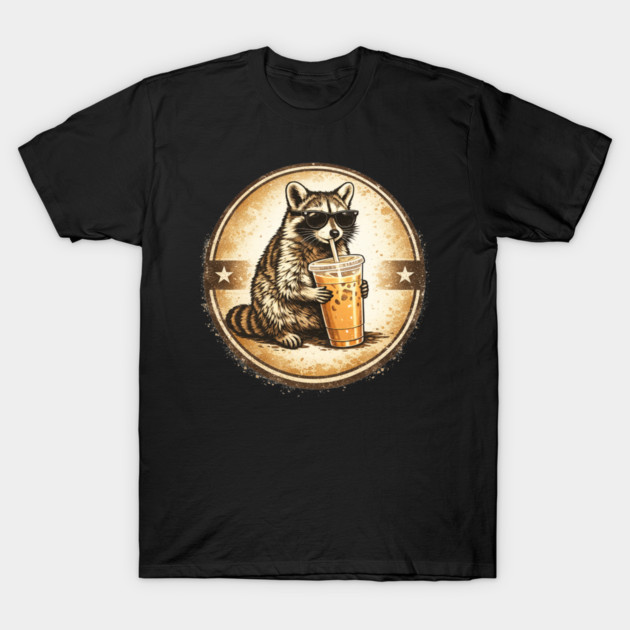 Raccoon-Drinking-Iced-Coffee T-Shirt by BlackMeme94