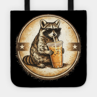Raccoon-Drinking-Iced-Coffee Tote