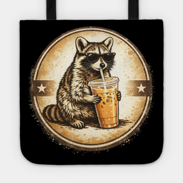 Raccoon-Drinking-Iced-Coffee Tote by BlackMeme94