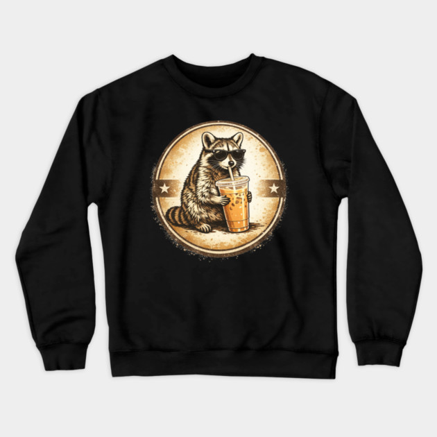 Raccoon-Drinking-Iced-Coffee Crewneck Sweatshirt by BlackMeme94