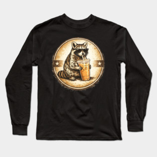 Raccoon-Drinking-Iced-Coffee Long Sleeve T-Shirt