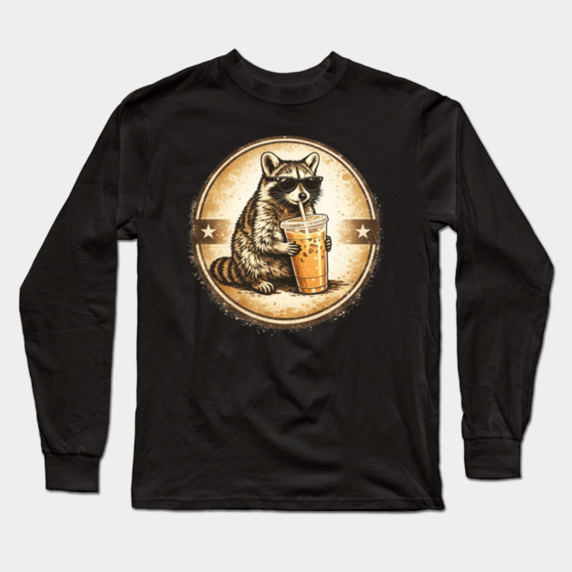 Raccoon-Drinking-Iced-Coffee Long Sleeve T-Shirt by BlackMeme94