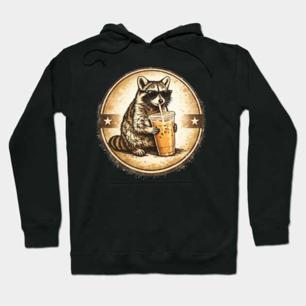 Raccoon-Drinking-Iced-Coffee Hoodie by BlackMeme94