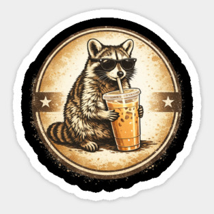 Raccoon-Drinking-Iced-Coffee Sticker