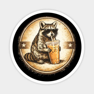 Raccoon-Drinking-Iced-Coffee Magnet