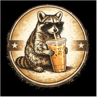 Raccoon-Drinking-Iced-Coffee Posters and Art
