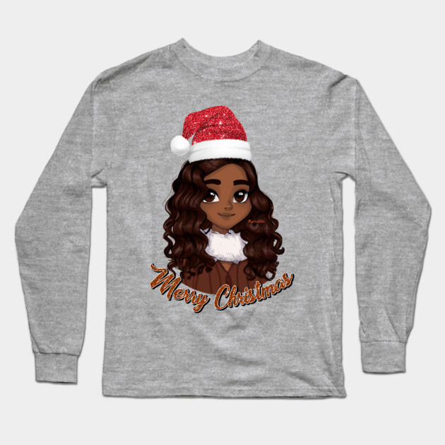 Black Girl Santa, Black Mrs Santa Claus, African American Santa, Merry Christmas Long Sleeve T-Shirt by UrbanLifeApparel