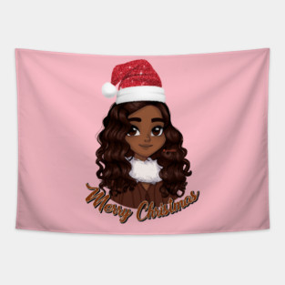 Black Girl Santa, Black Mrs Santa Claus, African American Santa, Merry Christmas Tapestry