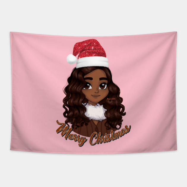 Black Girl Santa, Black Mrs Santa Claus, African American Santa, Merry Christmas Tapestry by UrbanLifeApparel