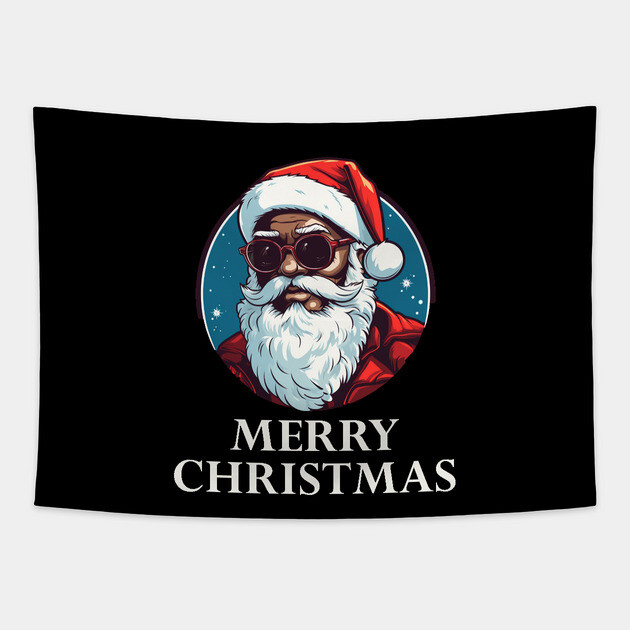 Black Santa, Afro Santa, Santa Claus, Black Christmas Tapestry by UrbanLifeApparel