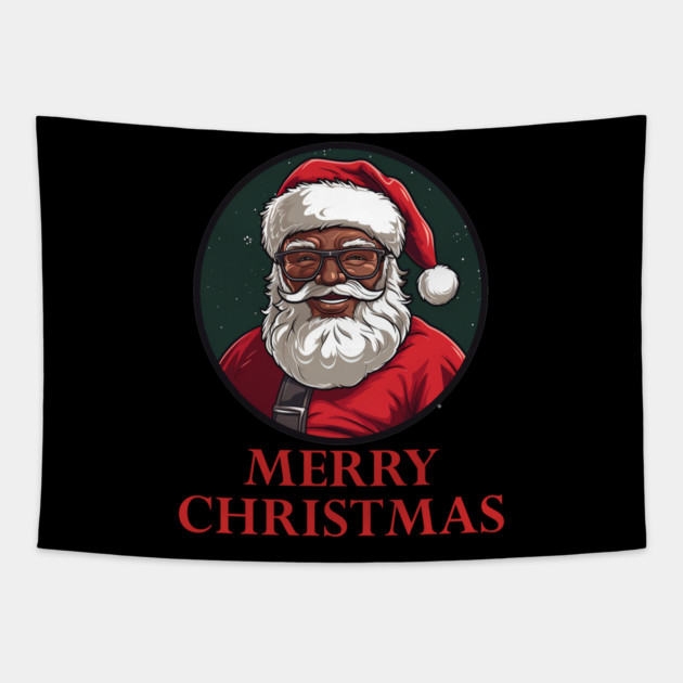 Black Santa Claus, Black Santa, Black Christmas Tapestry by UrbanLifeApparel