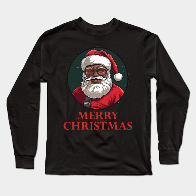 Black Santa Claus, Black Santa, Black Christmas Long Sleeve T-Shirt by UrbanLifeApparel