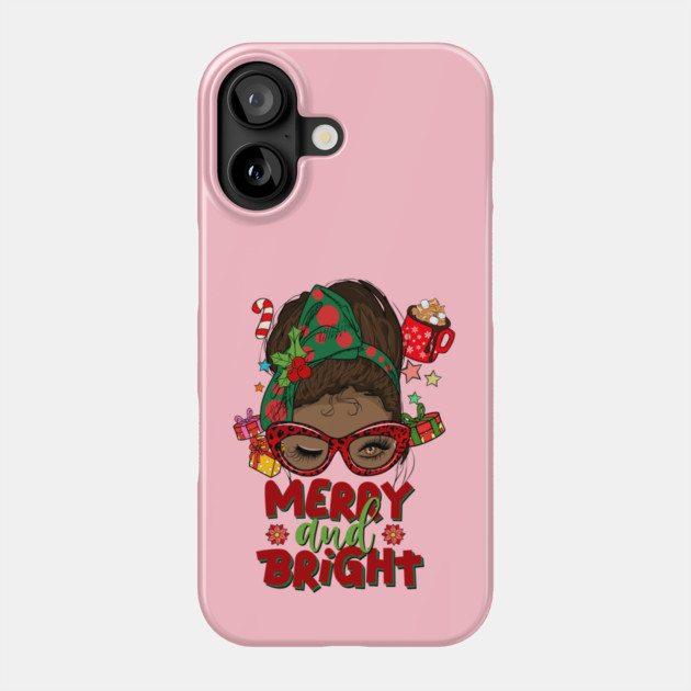 Merry and Bright, Black Girl Christmas Magic Phone Case by UrbanLifeApparel