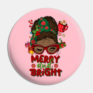 Merry and Bright, Black Girl Christmas Magic Pin