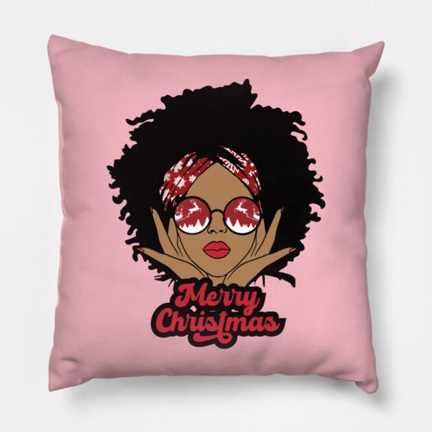 Merry Christmas, Black Girl Christmas Magic Pillow by UrbanLifeApparel