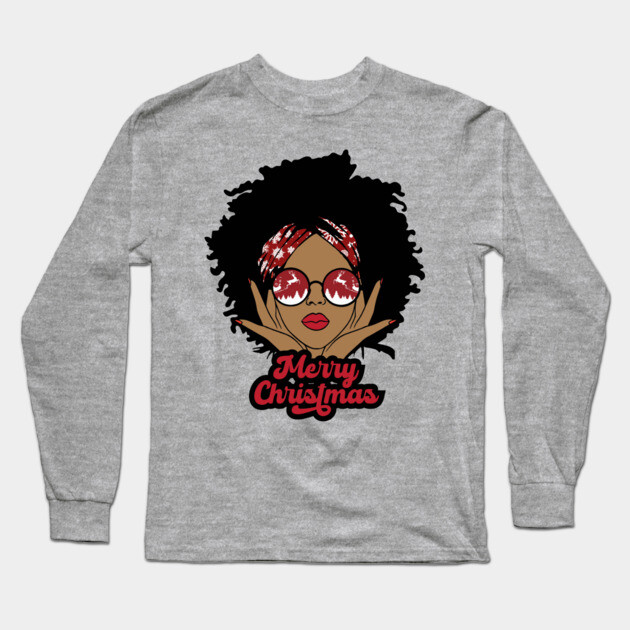 Merry Christmas, Black Girl Christmas Magic Long Sleeve T-Shirt by UrbanLifeApparel